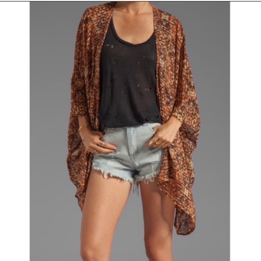 RVCA Multicolor Brown Knit Open-Front Kimono